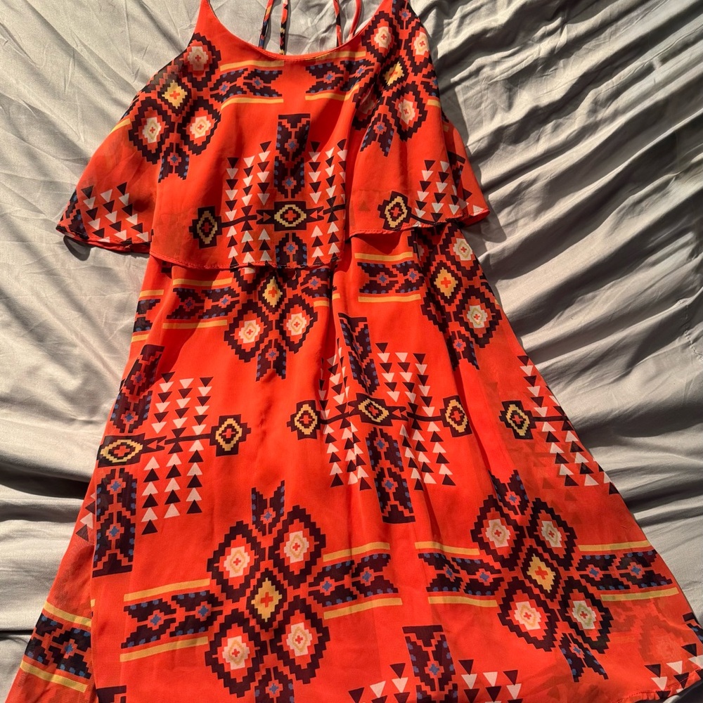 Gianni Bini Orange and Black Patterned Dress